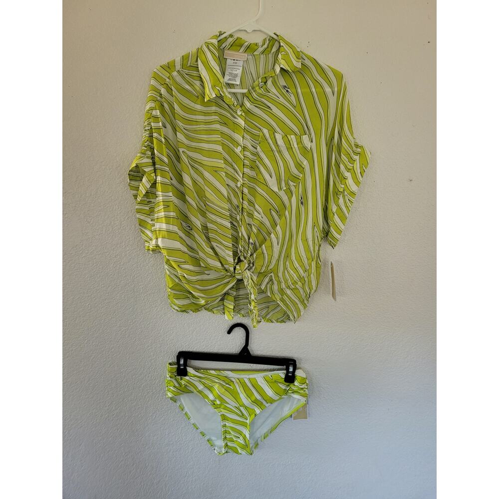 Michael Kors Limeade Button Down Coverup and Bikini Striped Bottom S #17